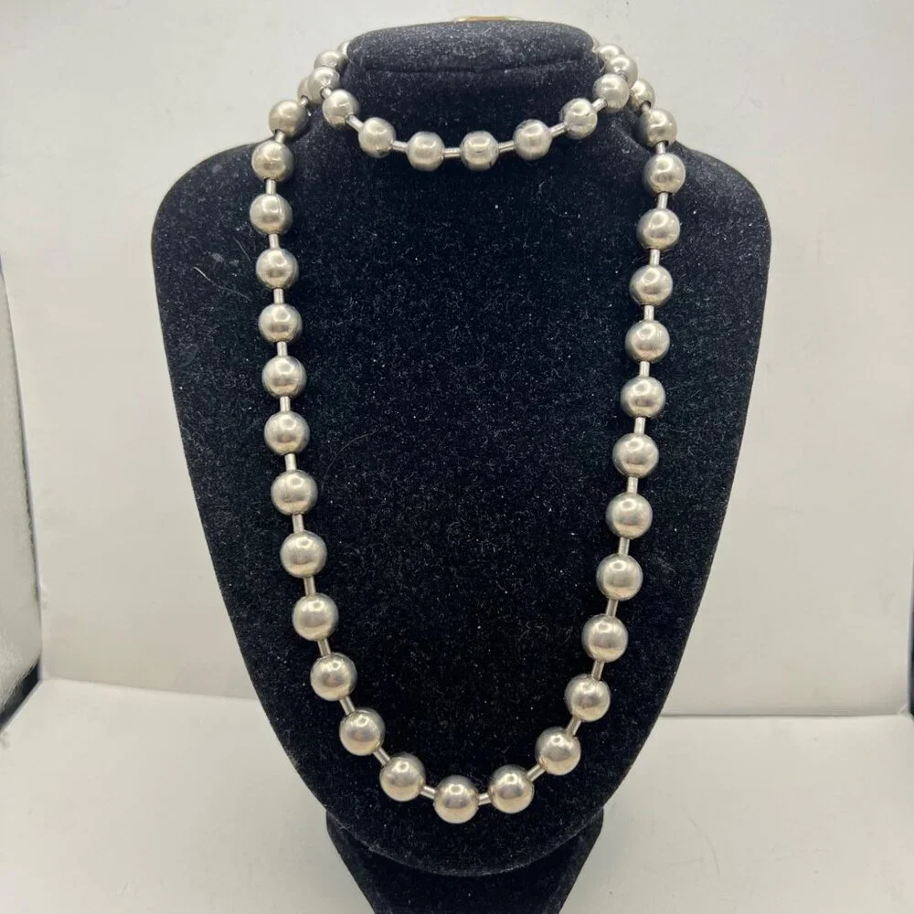 Bold Industrial Steel Ball Chain Necklace Bracelet Set 18.5